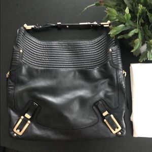 VERSACE moto black leather hobo bag